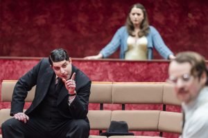 Eli Gelb as Phillip Gellburg ,  Pearl Chanda as Sylvia Gellburg and Alex Waldmann as Dr HArry Hyman  (Photo: Tristram Kenton)