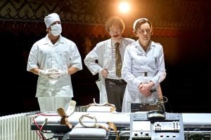 Adam Bond as Ensemble, Matthew /steer as Dr Spivey and Olivia  Williams as Nurse Ratched  (Photo: Manuel Harlan )