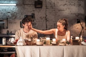 Jacob Fortune-Lloyd as Aaron and Bro Powley as Tamara. (Photo: Marc Brenner)