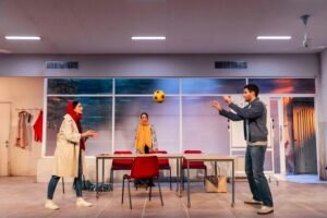 Serena Manteghi as Elham, Nadia Albina as Marjan and Nojan Khaki as Omid. (Photo: Richard Davenport)