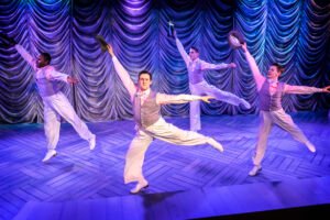 Shem Omari James as Sheldrake, Jason Kajdi as Bob, Jack Speck as On Stage Swing, Elliot Allinson as Mike   (Photo: Pamela Raith)