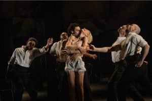 The cast and centre Aidan Turner as Valmont and Hannah van der Westhuysen as Cécile   (Photo: Sarah Lee)