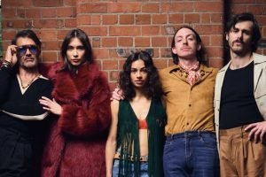 Chris Stack as Simon, Lucy Karczewski as Diana, Nia Towle as Holly, Zachary Hart as Reg and  (Jack Riddiford as Peter (Photo: Marc Brenner)